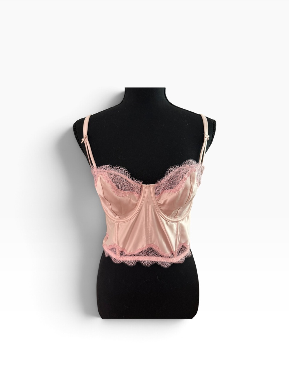 Pink Lace Trim Satin Bustier Crop Top Victoria’s Secret 36C new